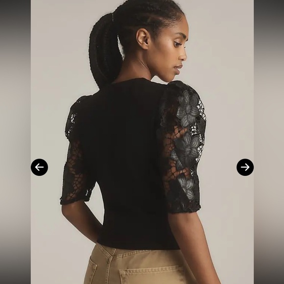 DOLAN LEFT COAST  Faux-Leather Cutwork Puff-Sleeve Blouse - Picture 4 of 10